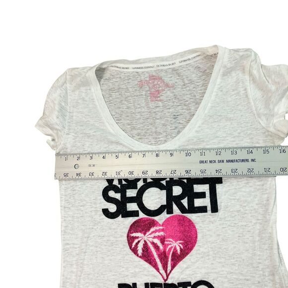 Victorias Secret Puerto Rico T Shirt M White Glitter Palm Trees Heart - Picture 5 of 10